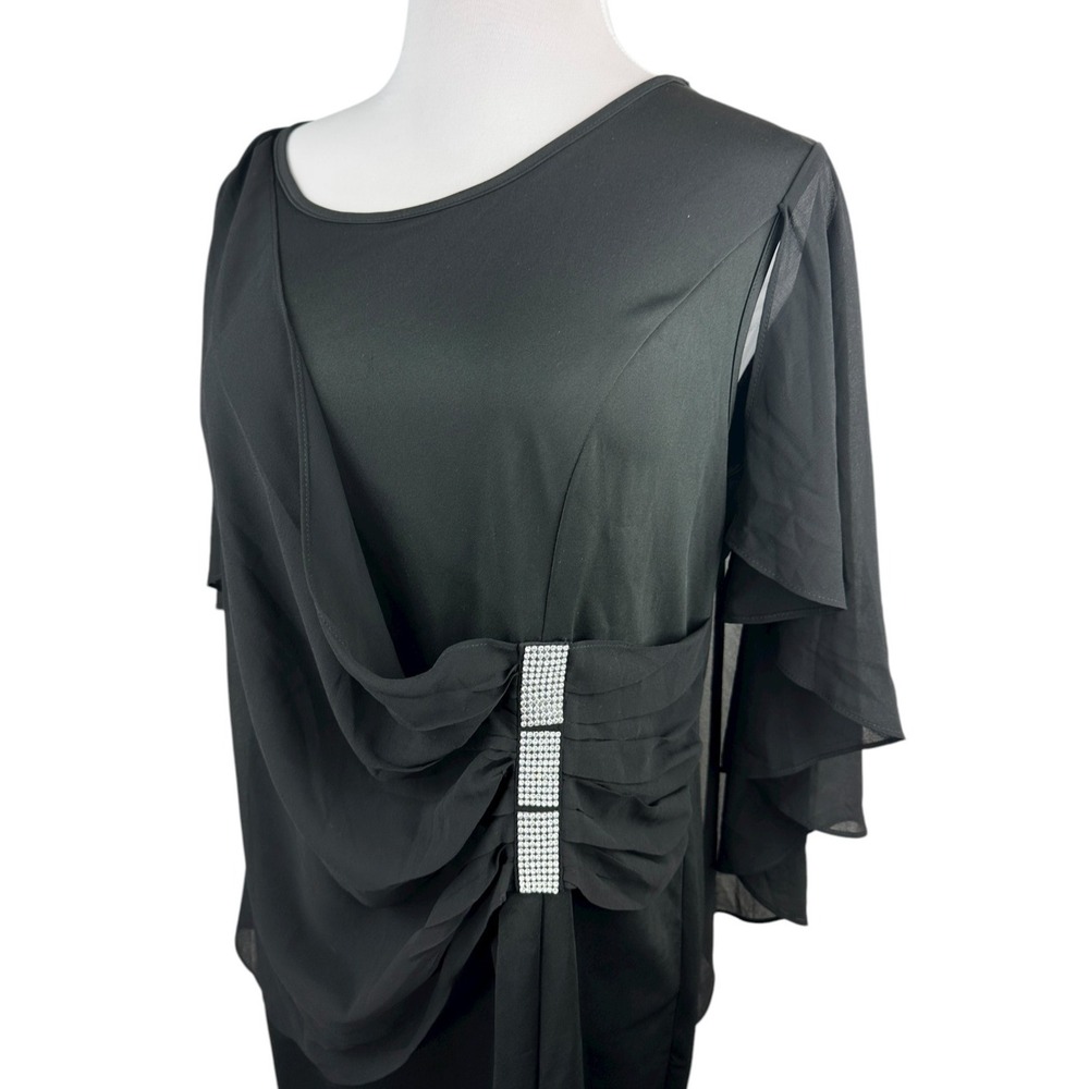 Hanna Nikole Black Chiffon Dress Rhinestone Drape Cape Overlay Formal Size 18w - Picture 6 of 14